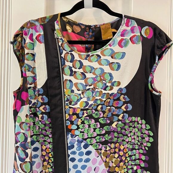 Anthropologie Ali Ro Women’s 4 100% Silk Multi Fabric Print Mini Dress Abstract - Picture 2 of 11